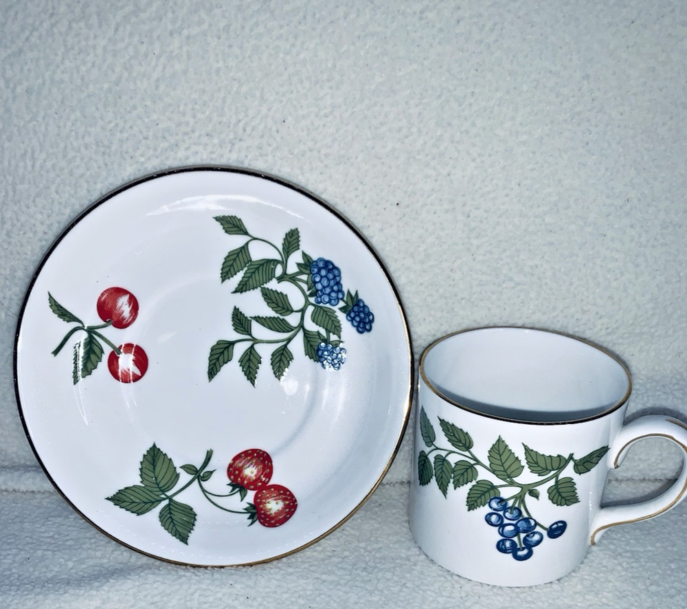 Vintage “Crown” Tea Cup & Saucer Staffordshire England Fine Bone China Fruit